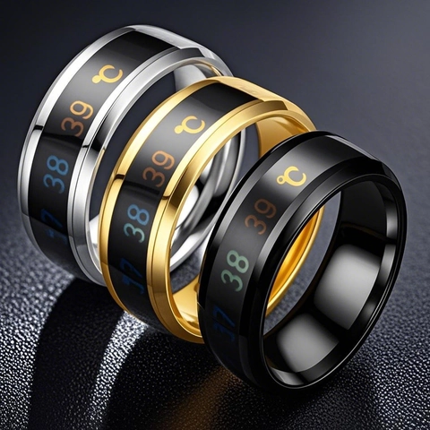 Stainless Steel Smart Temperature Sensing Ring Minimalist Titanium Steel Digital Display Finger Ring For Men Fashion Jewelry
