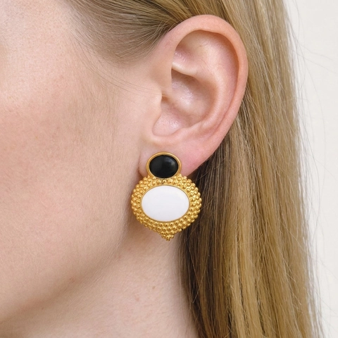Collana E Orecchini In Acciaio Inossidabile Geometrico Ovale Smalto Nero Bianco Impermeabile Vintage Elegante Donna
