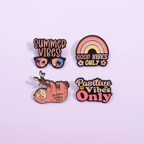 Cartoon Sloth Rainbow Sunglasses Enamel Pin Set Positive Quote Summer Vibes Alloy Brooch Badge For Clothing Backpack Accessories