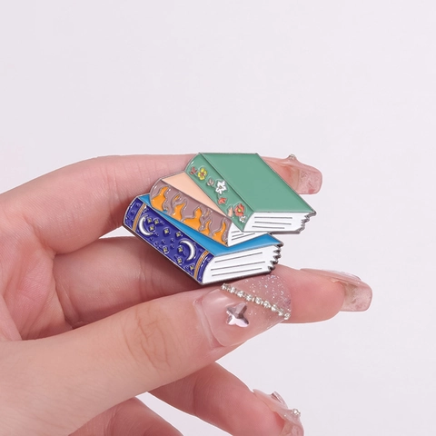 Fantasy Stacked Books Enamel Pin Reading Lover Bookworm Badge Literary Brooch Decoration Jewelry Gift For Backpack Jacket