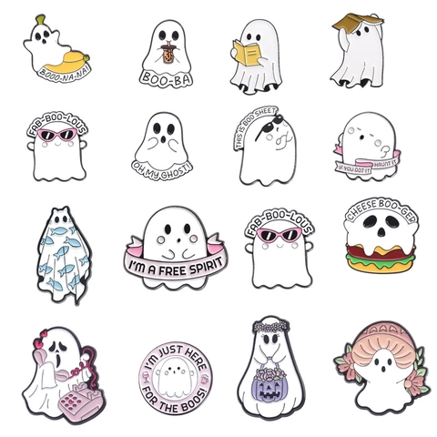 Broche en Émail Fantôme d'Halloween Mignonne en Alliage Dessin Animé pour Décoration de Sacs Vêtements Bijoux Unisexe