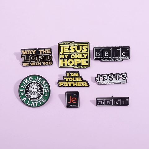 Creative Enamel Alloy Brooches Jesus Parody Letter Pins Pop Culture Inspired Metal Badge For Clothing Backpack Accessories