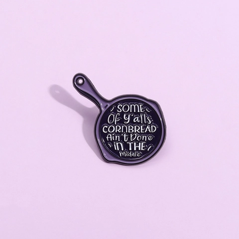 Frying Pan Enamel Pin Humorous Slogan Alloy Brooch For Backpack Clothing Accessories Purple Black Jewelry Gift