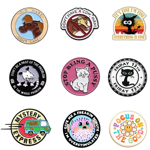 Humorous Cartoon Animal Enamel Pin Brooch Funny Cat Possum Mushroom Alloy Badge For Clothes Backpack Accessories Gift Women Men