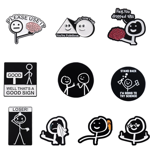 Divertente Spilla a Bottone in Smalto Stickman Meme Bianco e Nero Spilla da Bavero in Lega per Decorazione Zaino Abbigliamento Gioielli