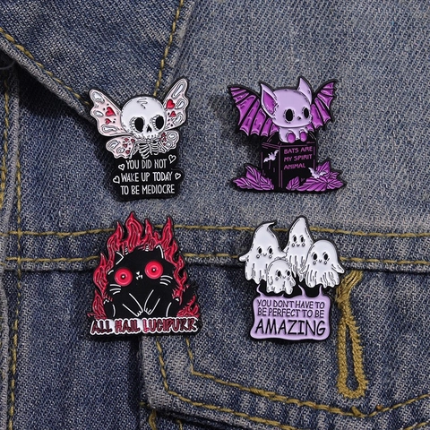Gothic Alloy Enamel Pin Ghost Skull Skeleton Monday Anxiety Funny Lapel Badge For Clothes Bag Decoration Unisex Jewelry
