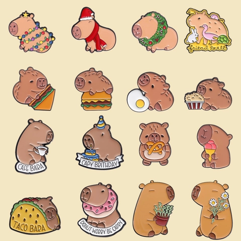 Süße Cartoon Wasserschwein Emaille Pin Legierung Lustige Tier Brosche Taco Donut Burger Kaffee Abzeichen Für Kleidung Taschen Hüte Geschenk