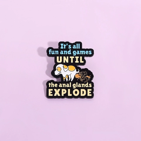 Broche en Émail Chien Drôle Humour Chien Dessin Animé Anal Glands Explode Texte Alliage Broche Badge Métal Bijoux Cadeau Accessoire