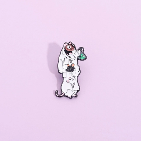 Broche de Esmalte Creativo Ratón Científico Insignia Frasco Químico Laboratorio Pin de Solapa de Aleación para Mochila