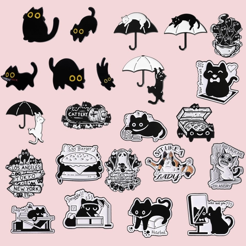 Niedliche Cartoon Schwarze Katze Emaille Brosche Pins Legierung Lackiert Tier Abzeichen Zubehör Für Kleidung Tasche Hut Mode Schmuck