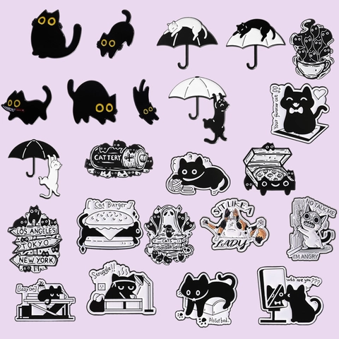 Niedliche Cartoon Schwarze Katze Emaille Brosche Pins Legierung Lackiert Tier Abzeichen Zubehör Für Kleidung Tasche Hut Mode Schmuck
