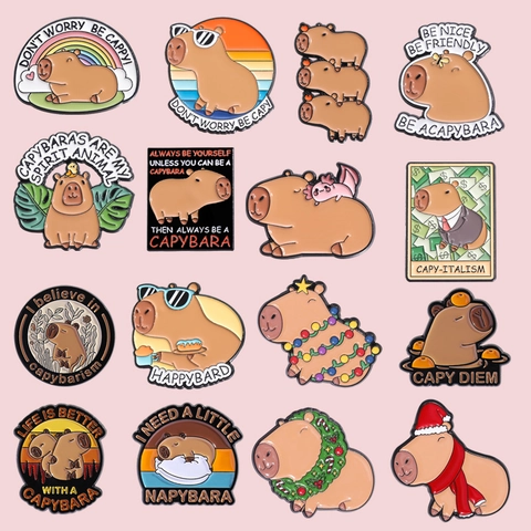 Cute Capybara Enamel Pin Alloy Cartoon Animal Brooch Decorative Fashion Badge For Backpack Jacket Clothes Hat Jewelry