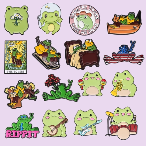 Cute Cartoon Frog Enamel Pins Funny Animal Alloy Brooch Badges For Backpack Hat Clothes Astronaut Cowboy Musician Jewelry Gifts