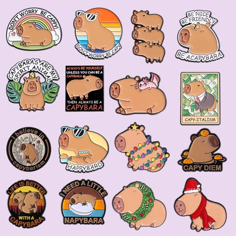 Cute Capybara Enamel Pin Alloy Cartoon Animal Brooch Decorative Fashion Badge For Backpack Jacket Clothes Hat Jewelry