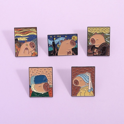 Kreative Capybara Weltmeisterwerk Emaille Pin Legierung Brosche Lackierte Cartoon Tier Katze Frosch Abzeichen Schmuck Kleidung Geschenk