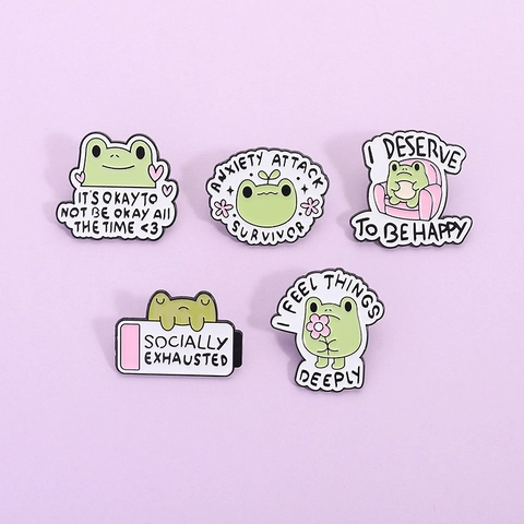 Lindo Broche de Esmalte de Rana de Dibujos Animados de Aleación Insignia de Salud Mental para Ropa Mochila Decoración