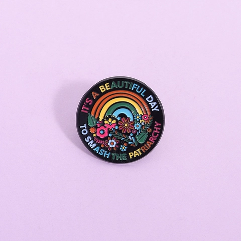 Kreative Regenbogen Blume Emaille Pin Smash The Patriarchy Slogan Abzeichen Runde Legierung Brosche Für Damen Denim Taschen