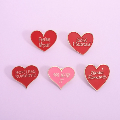 Süße Legierung Rotes Herz Emaille Pin Set Individuelle Motivierende Zitat Brosche Abzeichen Für Damen Kleidung Tasche Schmuck
