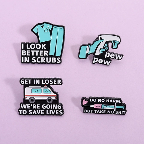 Broche en Émail Série Médicale Dessin Animé pour Docteurs Infirmières Drôle Ambulance Blouse Médicale Seringue Badge en Alliage Bijoux Cadeau