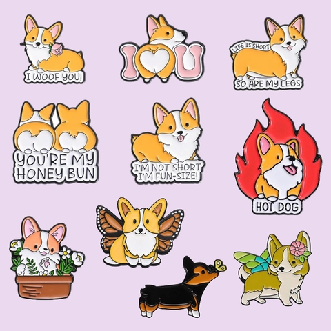 Bonito Broche de Esmalte de Perro Corgi de Dibujos Animados Aleación Insignia de Solapa de Animal Divertido Regalo Creativo para Bolsos