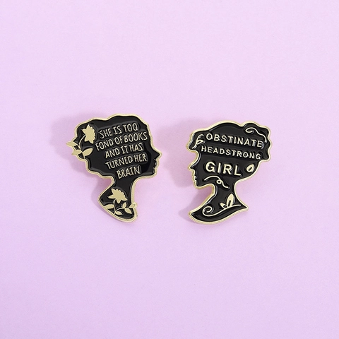 Vintage Legierung Emaille Weibliche Profil Brosche Literarisches Zitat Pin Für Damen Buchliebhaber Geschenk Stolz Und Vorurteil Schwarz Gold Accessoire