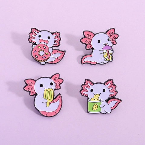 Mignonne Broche en Émail Axolotl Violette Épinglette Animale Dessin Animé Bijoux en Alliage Laqué pour Vêtements Unisexe Sac à Dos