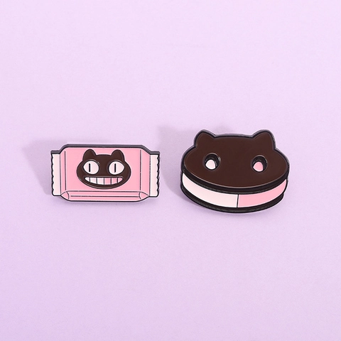 Kawaii Cartoon Katze Keks Rosa Snack Pack Emaille Pin Legierung Lackiert Abzeichen Zubehör Kleidung Rucksack Dekor Unisex