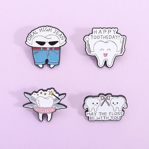 Creative Cartoon Tooth Enamel Pin Alloy Dental Brooch Oral Hygiene Dentist Nurse Gift Badge Jewelry Accessories For Clothing