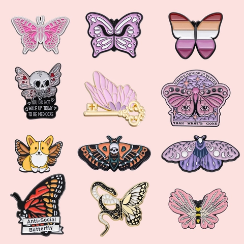 Set di Spille in Smalto in Lega di Farfalla Creativa Spilla Insetto Falena Teschio Cartone Animato per Decorazione Zaino Abbigliamento
