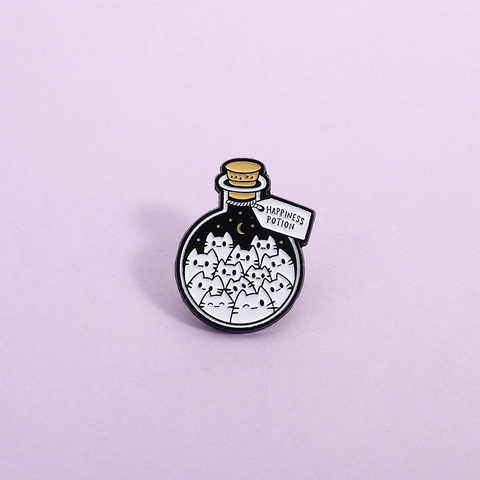 Creative Cartoon Cat Potion Bottle Enamel Brooch Happiness Potion Alloy Badge Pin For Clothes Bags Accessories Jewelry Gift