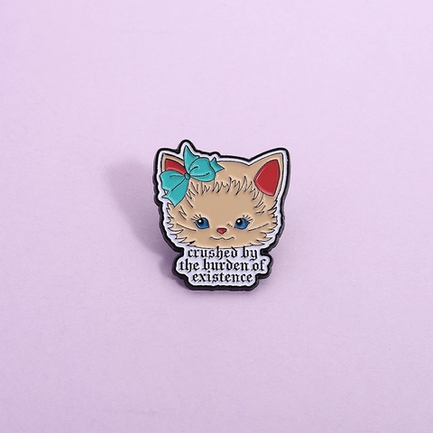 Broche en Alliage Émaillé Chat de Dessin Animé Avec Nœud et Slogan Badge pour Vêtements et Accessoires de Sac à Dos Cadeau