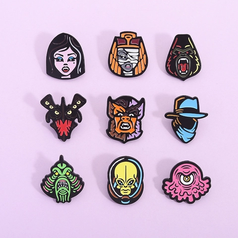 Broche de Esmalte de Personaje de Monstruo de Película de Terror de Dibujos Animados Broche de Aleación Creativo Pintado Insignia Joyería Para Accesorios de Mochila de Ropa