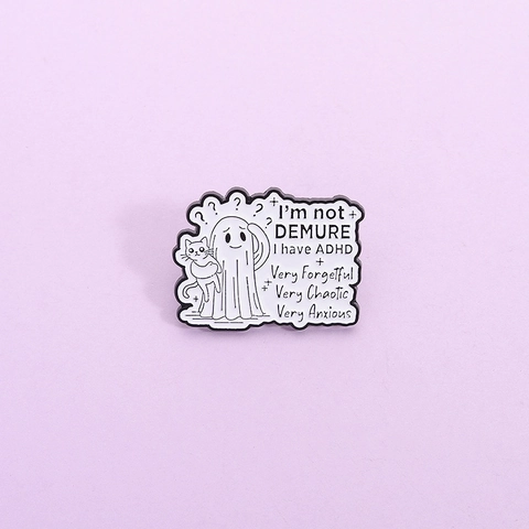 Mignonne Broche Émaillée Fantôme Chat Slogan ADHD Fantôme Blanc Embrasse Chat Broche en Alliage Badge pour Sac à Dos Vêtements Unisexe