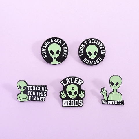 Funny Alien Enamel Pins Unique Cartoon Alloy Brooch Badge For Backpacks Hats Clothes Personal Accessories Gift For Friends