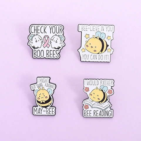 Broche Abeille Dessin Animé Mignonne Émail Alliage Épinglette Revers Avec Calembours Motivants Badge Abeille Amusant Bijoux Accessoire Vêtements Sacs