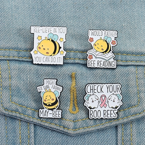Broche Abeille Dessin Animé Mignonne Émail Alliage Épinglette Revers Avec Calembours Motivants Badge Abeille Amusant Bijoux Accessoire Vêtements Sacs