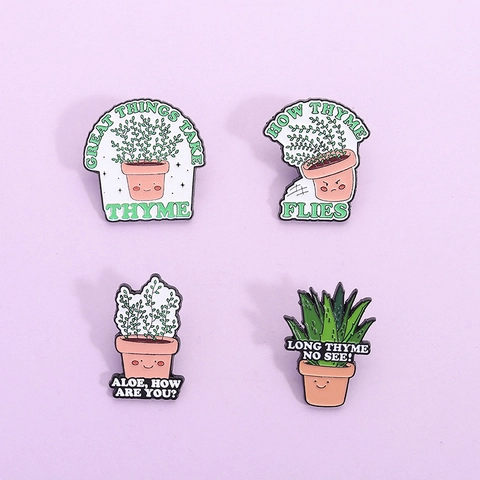 Lustige Topfpflanze Emaille Pin Thymian Aloe Wortspiele Brosche Cartoon Pflanze Abzeichen Für Kleidung Rucksack Zubehör Kreative Schmuck