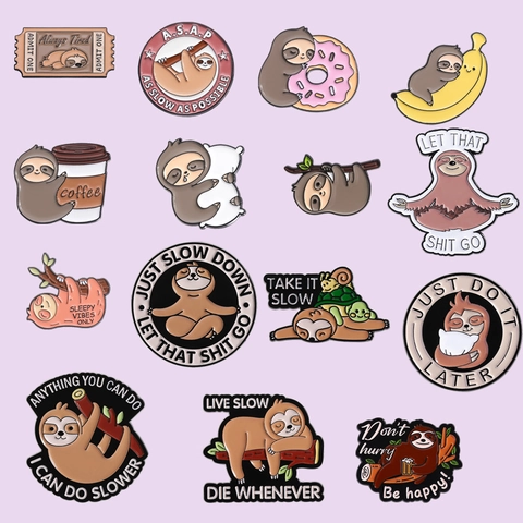 Lot de Broches Épinglettes en Émail Paresseux Badge Animal de Dessin Animé Citations Drôles Épingles en Alliage pour Vêtements Sacs Dos Décoration