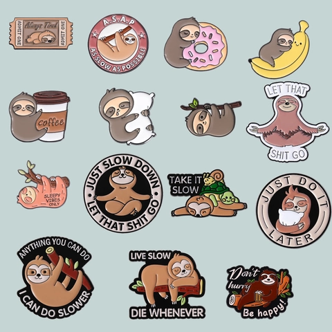 Lot de Broches Épinglettes en Émail Paresseux Badge Animal de Dessin Animé Citations Drôles Épingles en Alliage pour Vêtements Sacs Dos Décoration