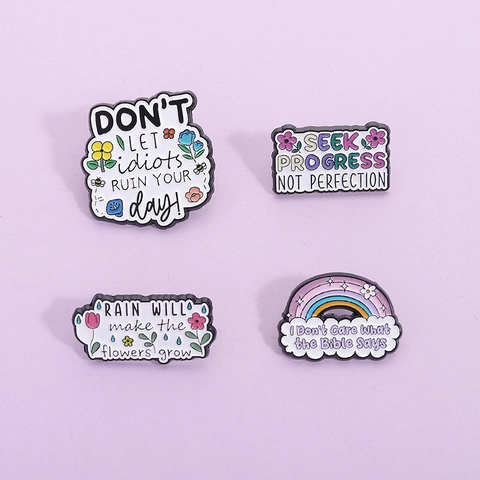Motivational Quote Enamel Pins Set Alloy Cartoon Floral Rainbow Brooches For Bags Clothing Personality Unisex Badges Jewelry