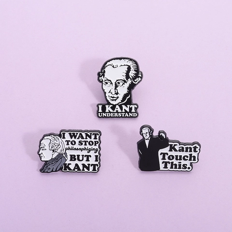Broche en Émail Immanuel Kant Pin's Portrait de Philosophe Créatif avec Jeux de Mots Badge pour Sac à Dos Veste en Jean Noir Blanc Métal Pin's de Revers