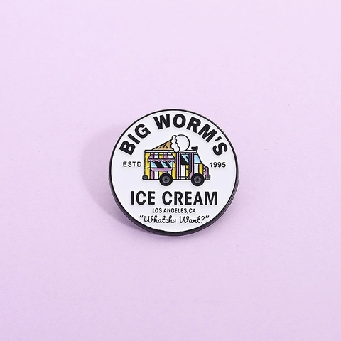 Ice Cream Truck Enamel Pin Alloy Round Brooch Big Worm Vintage Pop Culture Badge For Clothes Backpack Decor Unisex Gift
