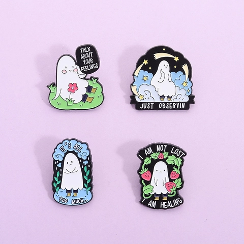 Broche en Émail Fantôme Mignon Soutien Émotionnel Santé Mentale Badge en Alliage Dessin Animé Broches Fantôme pour Sacs Chapeaux Vêtements Bijoux Cadeau