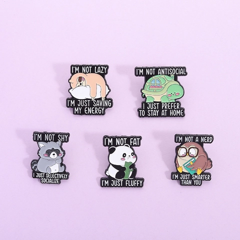 Broche en Émail d'Alliage d'Animaux de Dessin Animé Drôle Panda Tortue Raton Laveur Paresseux Hibou Badge Peint pour Vêtements Sacs