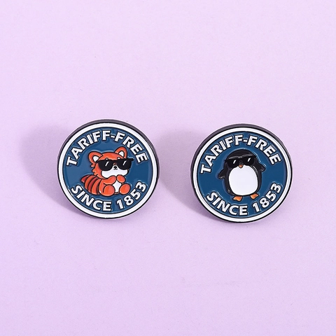 Broche Ronde en Alliage de Zinc Émail Manchot Panda Roux Badge Dessin Animé Personnalisé Accessoire de Mode Bijoux Unisexe Cadeau