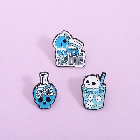 Kreative Cartoon Totenkopf Emaille Pin Zinklegierung Stay Hydrated Brosche Abzeichen Lustige Dekorative Schmuck Zubehör Für Jeansjacke