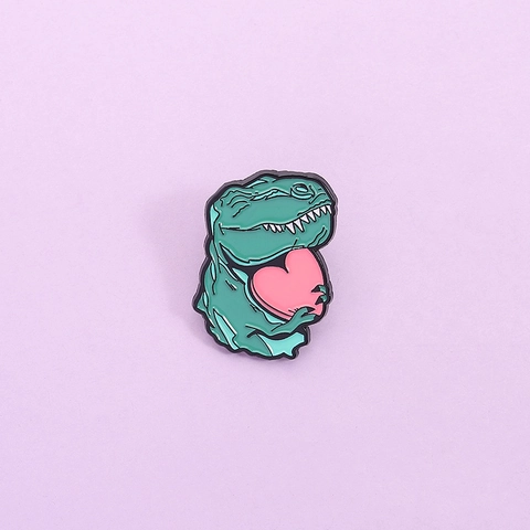Cartoon Dinosaur Enamel Pin Brooch Zinc Alloy Pink Heart Dinosaur Badge Cute Animal Jewelry Gift For Women Men Clothes Decor