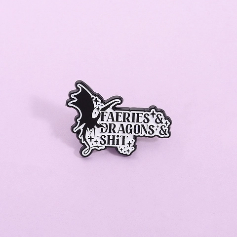 Faeries & Dragons & Shit Enamel Pin Creative Black White Dragon Silhouette Enamel Brooch Personalized Alloy Metal Badge