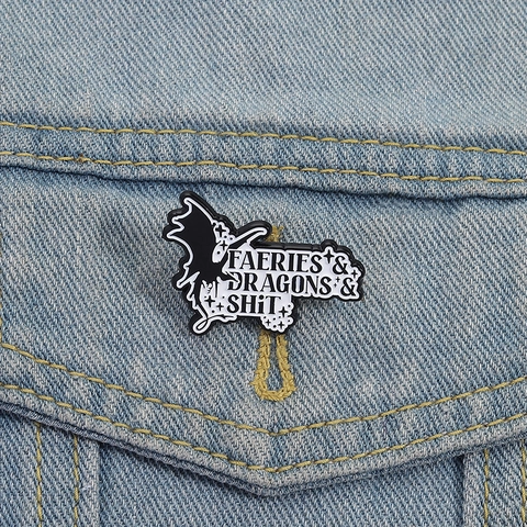 Faeries & Dragons & Shit Enamel Pin Creative Black White Dragon Silhouette Enamel Brooch Personalized Alloy Metal Badge