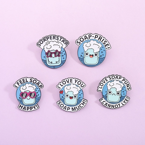 Creatieve Cartoon Blauwe Zeep Emaille Brosche Woordspeling Pin Grappige Soaperstar Badge Legering Emaille Brosche Voor Rugzak Kleding Decoratie